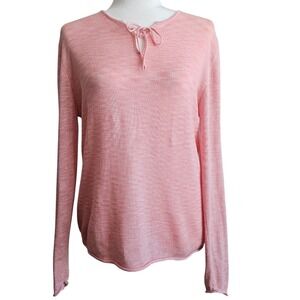 Woolrich Light Pink Sweater Womens M Cotton Tie Neck Lightweight Balletcore Soft